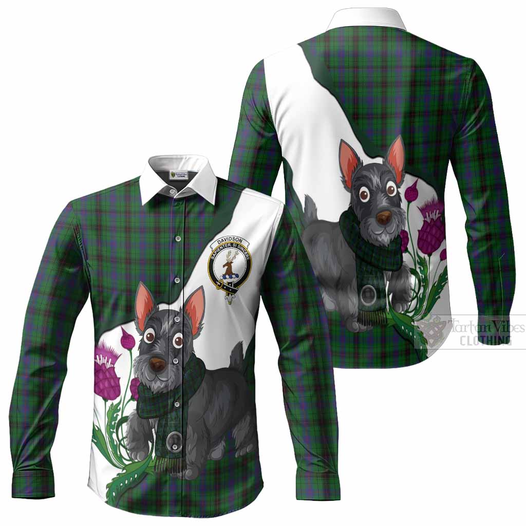 Davidson Scottish Terrier Tartan Crest Long Sleeve Button Shirts Thistle Heritage Art