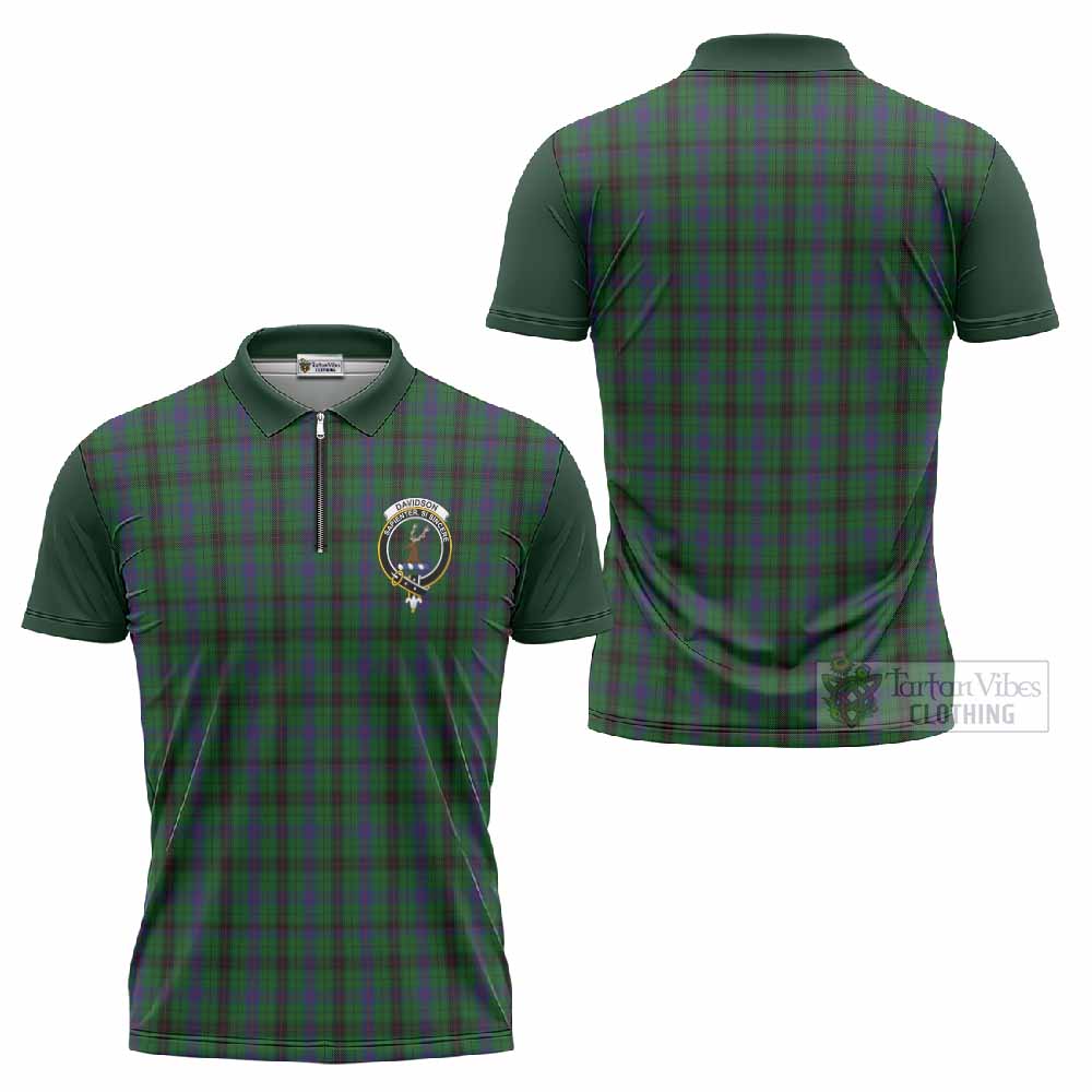 Davidson Tartan Accent Zipper Polo Shirt with Family Crest