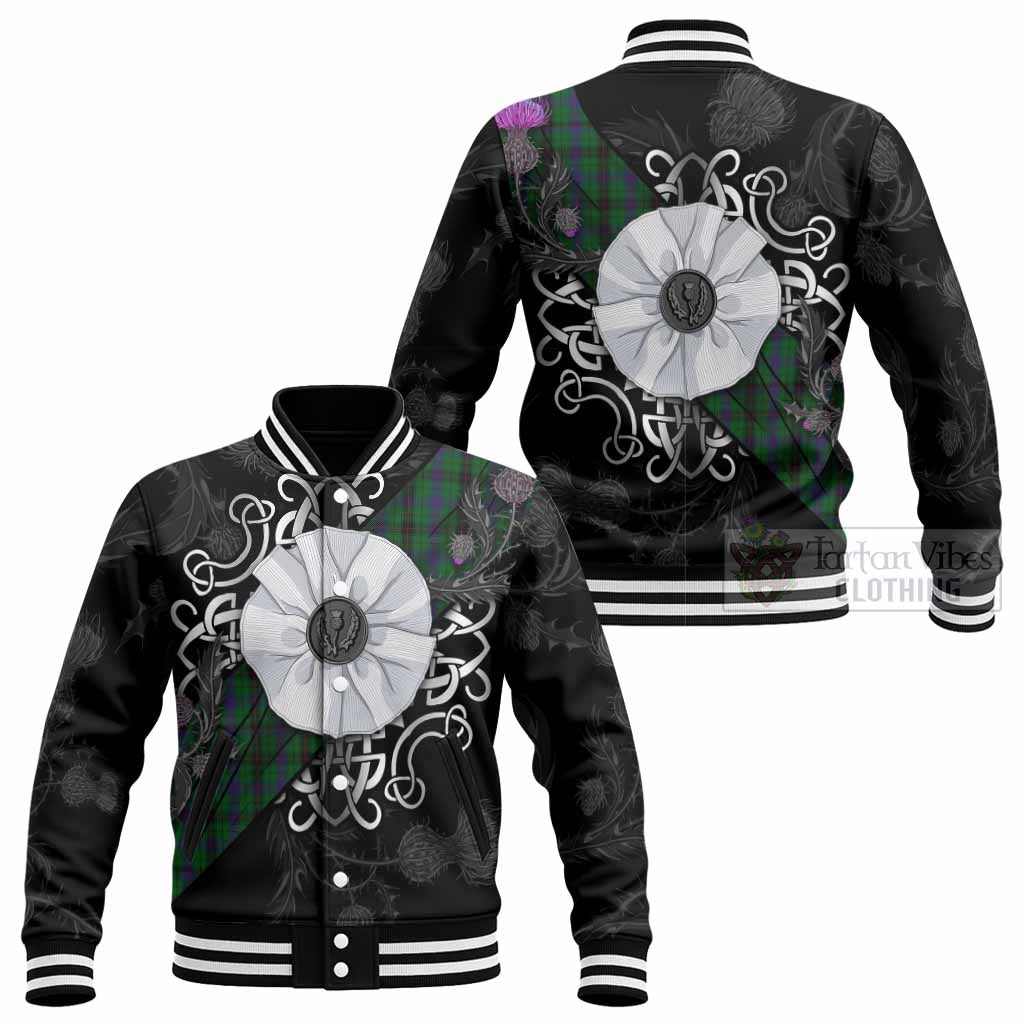 Davidson Tartan Baseball Jacket Jacobite White Rose - Tartan Vibes Clothing