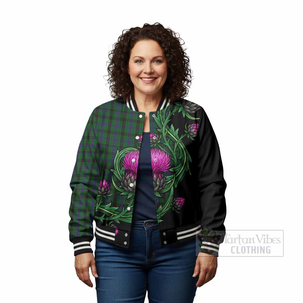 Davidson Tartan Baseball Jacket Resilient Scottish Thistle - Tartan Vibes Clothing