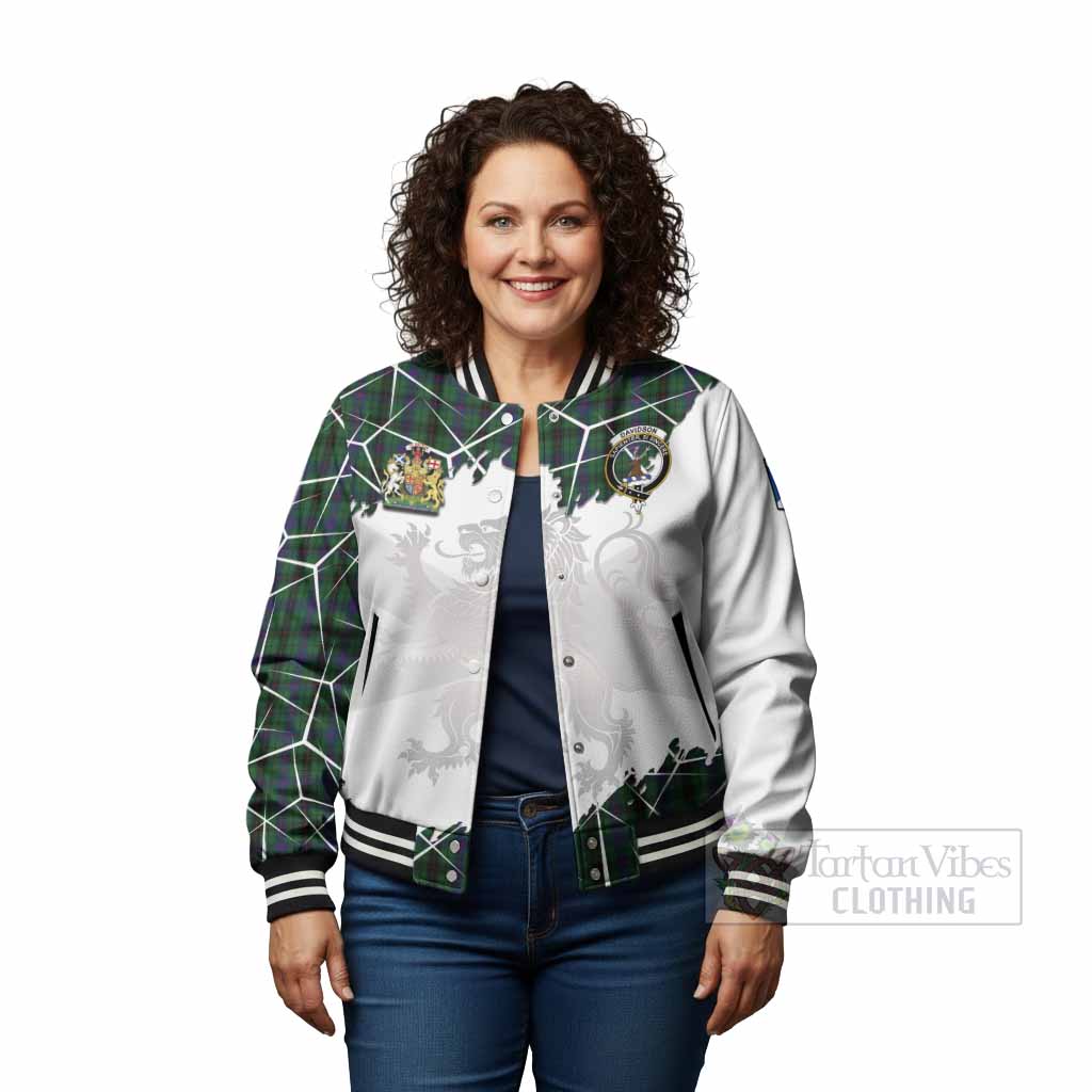 Davidson Tartan Baseball Jacket with Family Crest and Lion Rampant Grunge Style