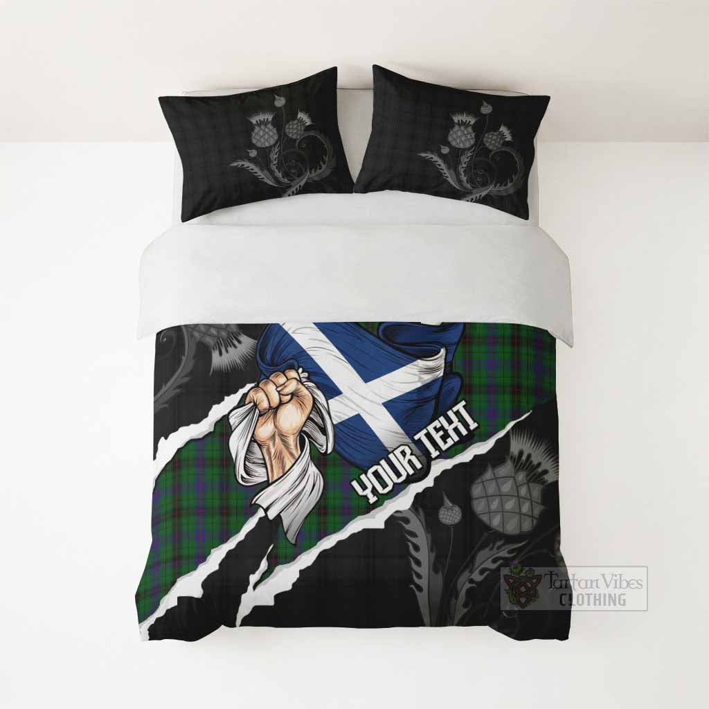 Davidson Tartan Bedding Set Hands with Scotland National Flags - Tartan Vibes Clothing