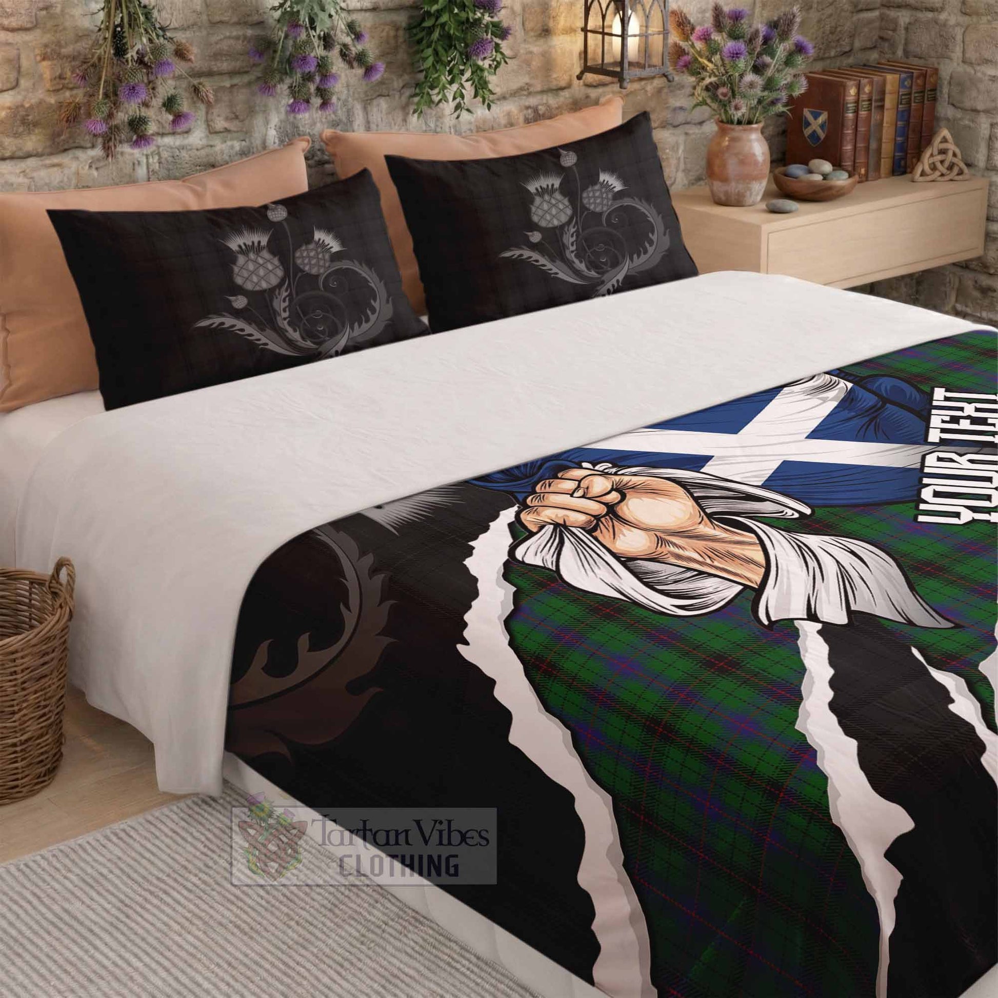 Davidson Tartan Bedding Set Hands with Scotland National Flags - Tartan Vibes Clothing