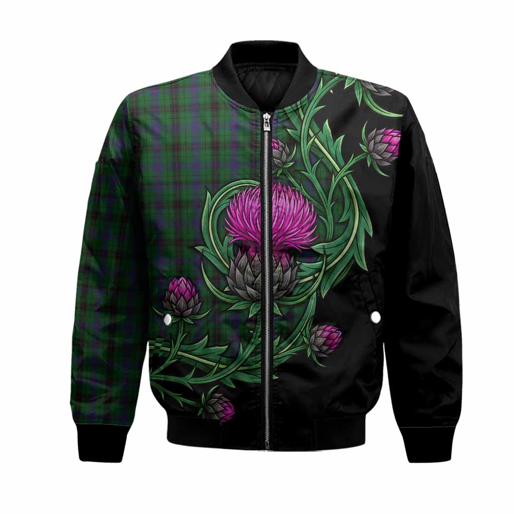Davidson Tartan Bomber Jacket Resilient Scottish Thistle Unisex Black - Tartan Vibes Clothing