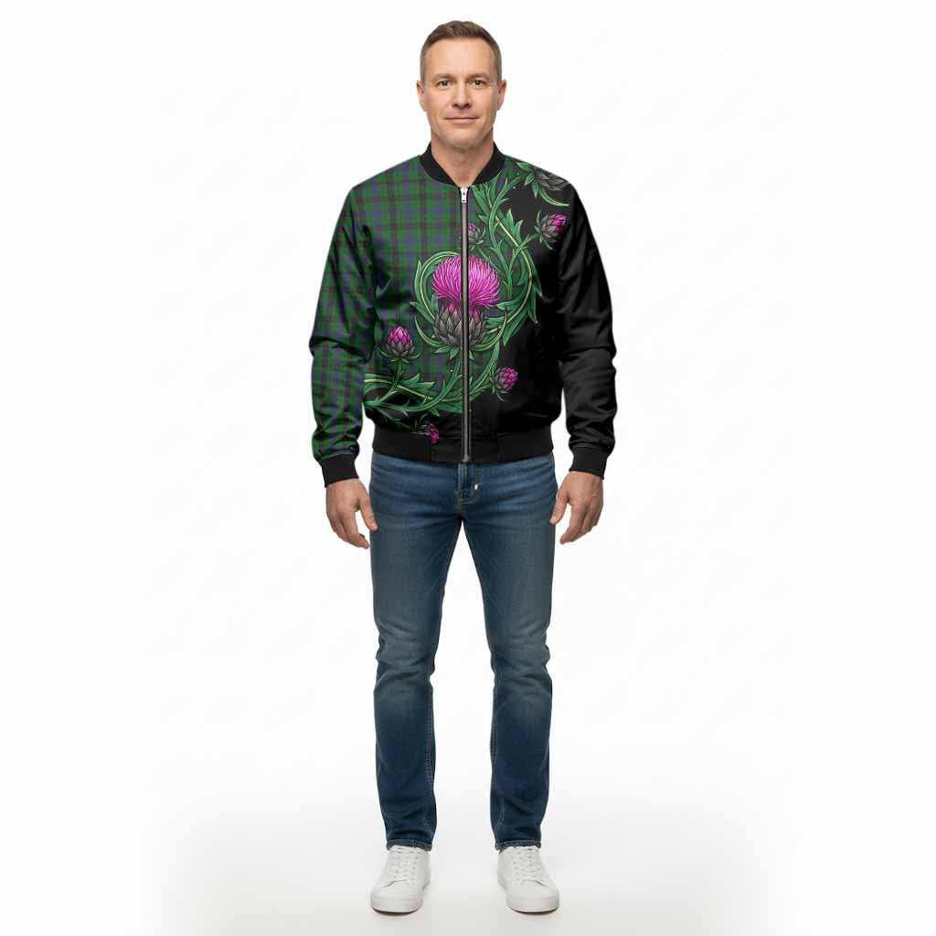 Davidson Tartan Bomber Jacket Resilient Scottish Thistle - Tartan Vibes Clothing