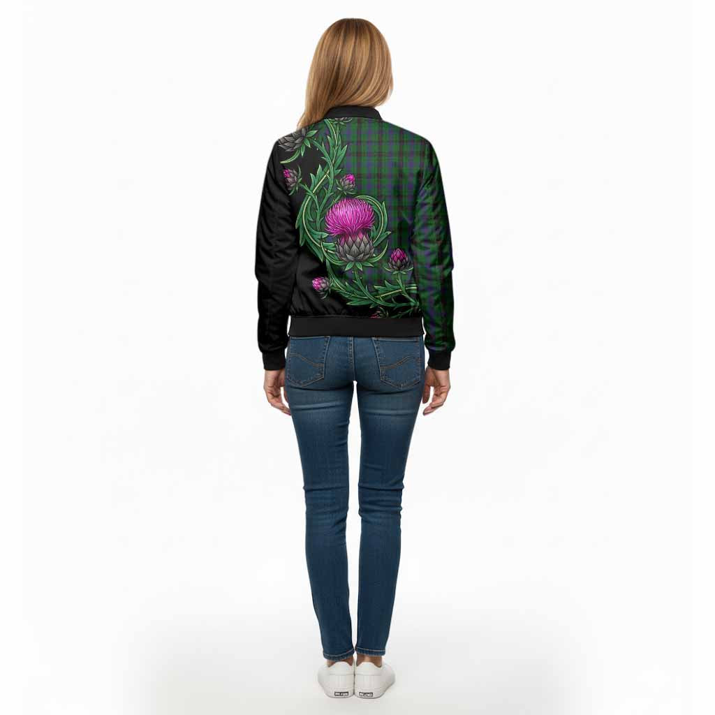 Davidson Tartan Bomber Jacket Resilient Scottish Thistle - Tartan Vibes Clothing