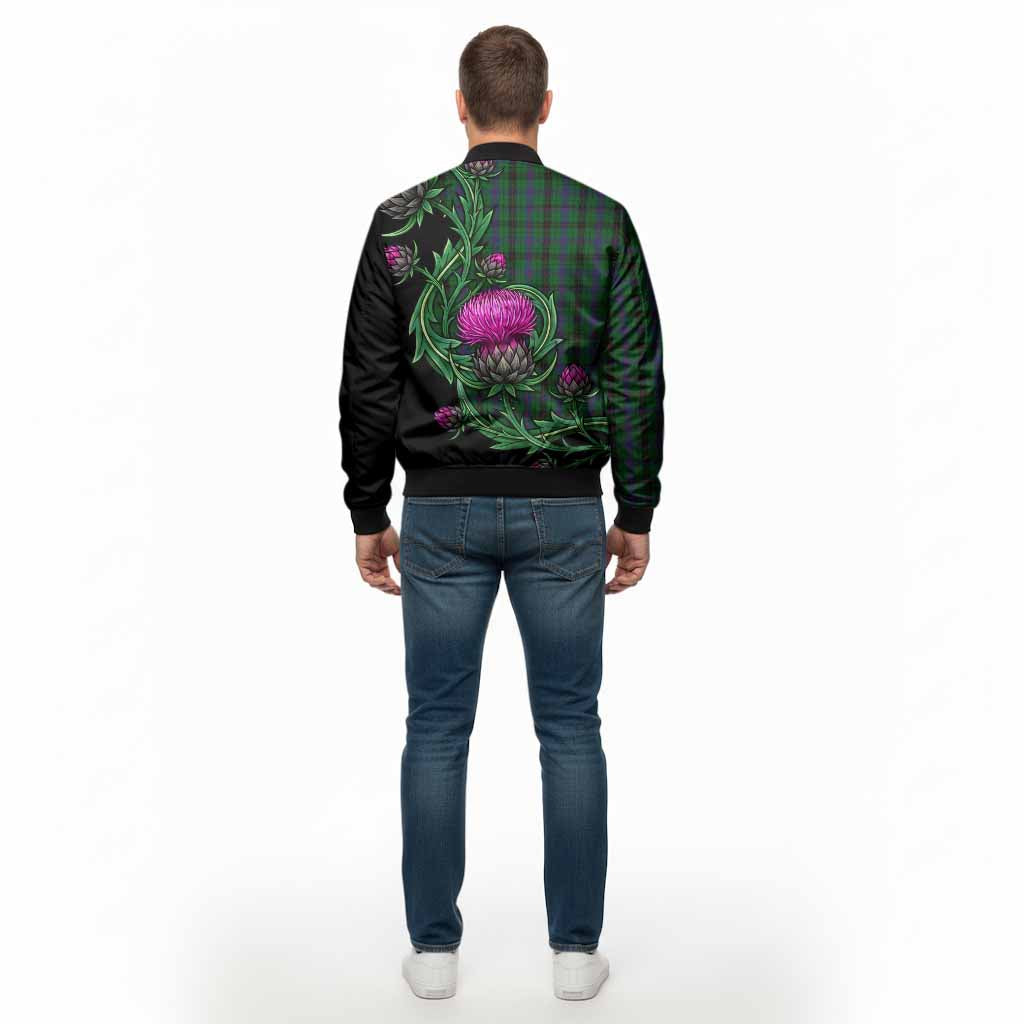 Davidson Tartan Bomber Jacket Resilient Scottish Thistle - Tartan Vibes Clothing