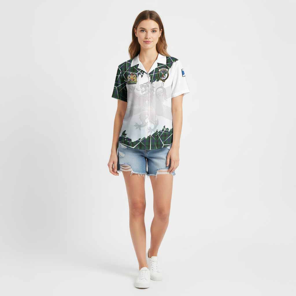 Davidson Tartan Cotton Hawaiian Shirt with Family Crest and Lion Rampant Grunge Style