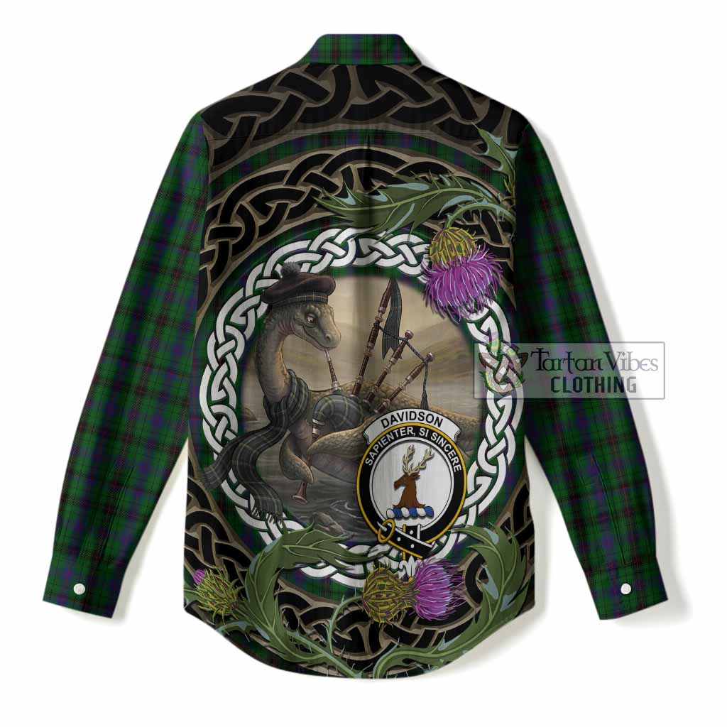 Davidson Tartan Crest Bagpipe Nessie Women Casual Shirt Scottish Loch Ness Monster Celtic Thistle