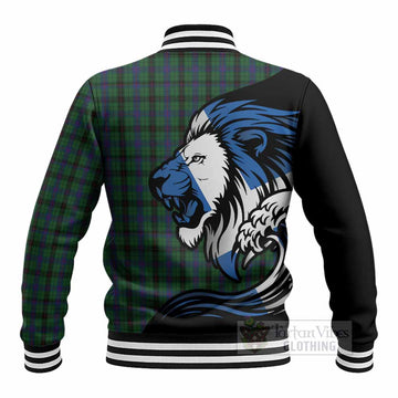 Davidson Tartan Crest Baseball Jacket Scottish Golden Lions Wave Flow