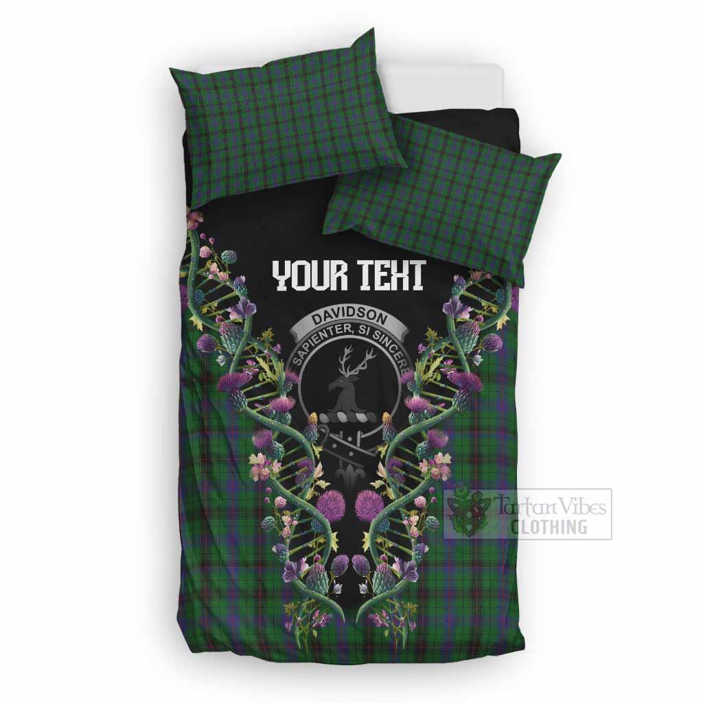 Davidson Tartan Crest Bedding Set Scottish Heritage Thistle DNA