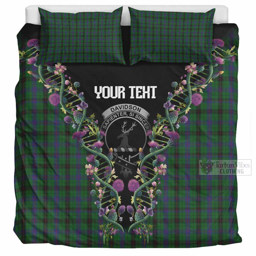 Davidson Tartan Crest Bedding Set Scottish Heritage Thistle DNA