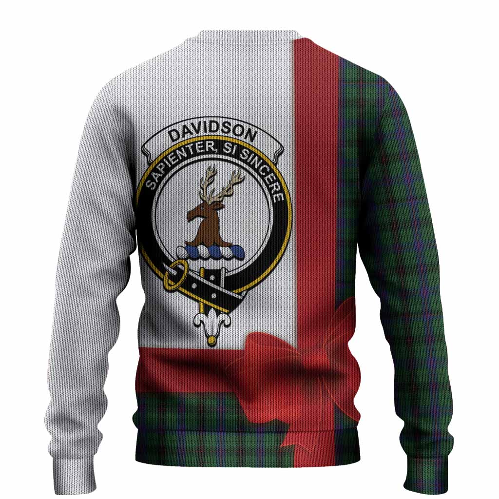 Davidson Tartan Crest Christmas Christmas Ugly Sweater Highland Cow Bagpipes Coquette Bow Style