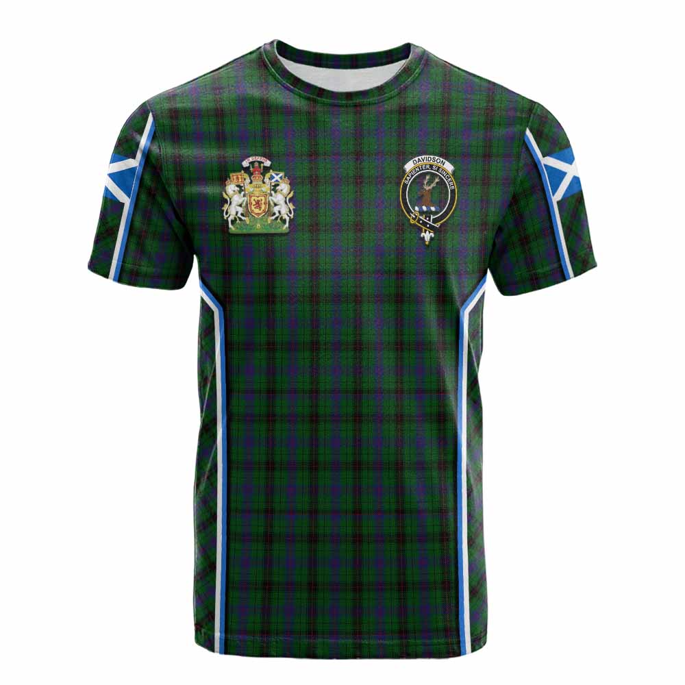 Davidson Tartan Crest Cotton T-shirt Scotland Coat of Arm Flag Style - Tartan Vibes Clothing