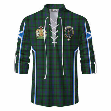 Davidson Tartan Crest Ghillie Kilt Shirt Scotland Coat of Arm Flag Style