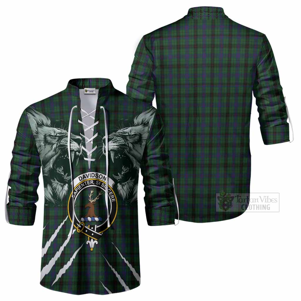 Davidson Tartan Crest Ghillie Shirt Ferocious Lion Style