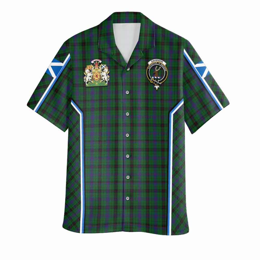 Davidson Tartan Crest Hawaiian Shirt Scotland Coat of Arm Flag Style - Tartan Vibes Clothing