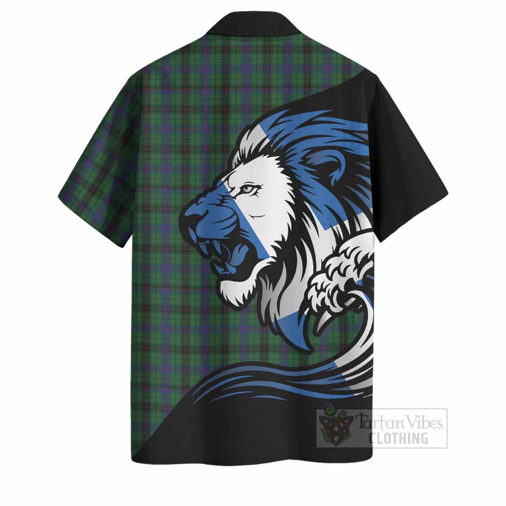 Davidson Tartan Crest Hawaiian Shirt Scottish Golden Lions Wave Flow