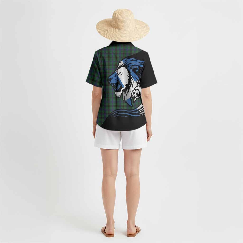 Davidson Tartan Crest Hawaiian Shirt Scottish Golden Lions Wave Flow