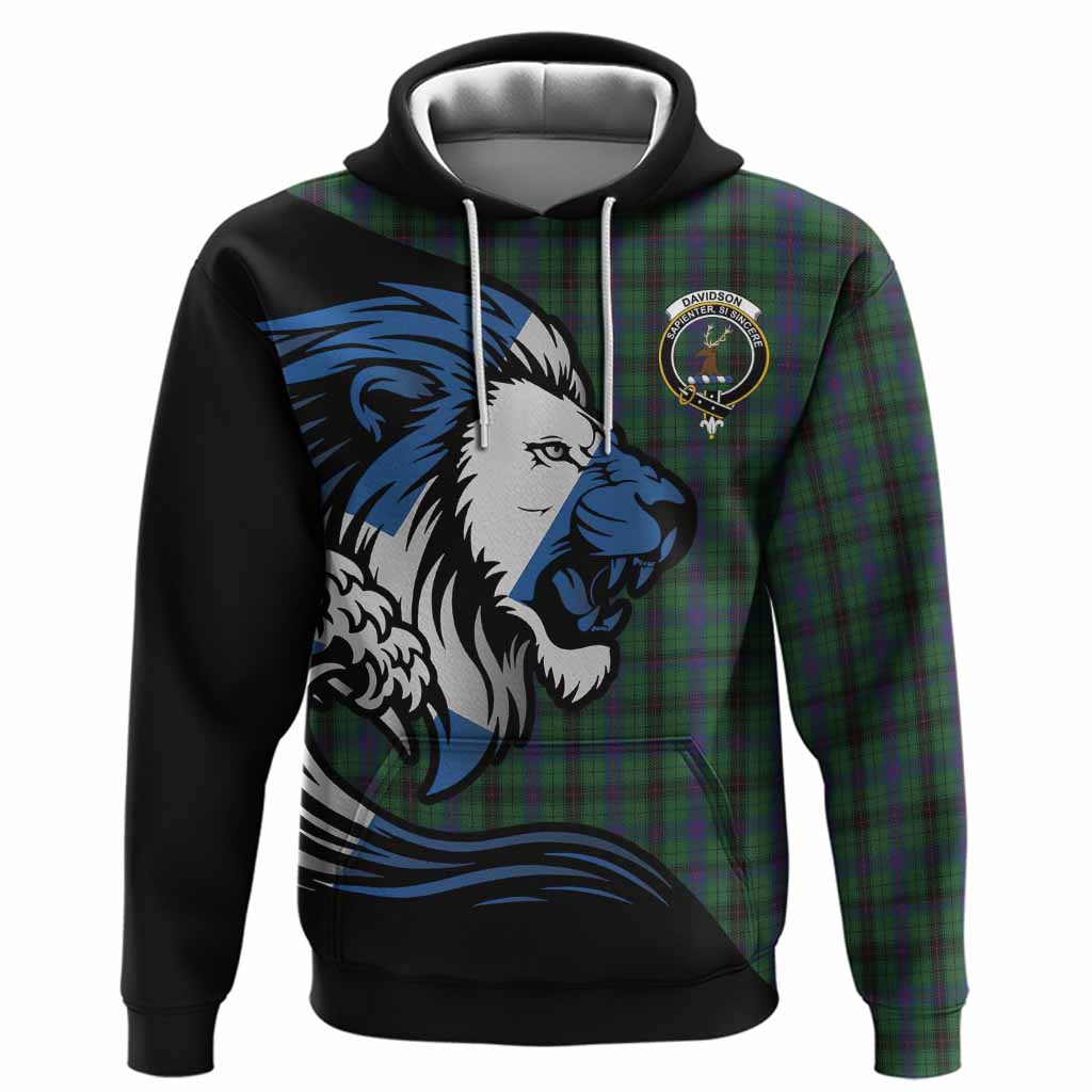 Davidson Tartan Crest Hoodie Scottish Golden Lions Wave Flow