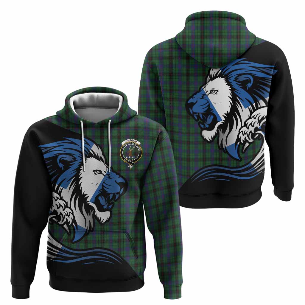 Davidson Tartan Crest Hoodie Scottish Golden Lions Wave Flow