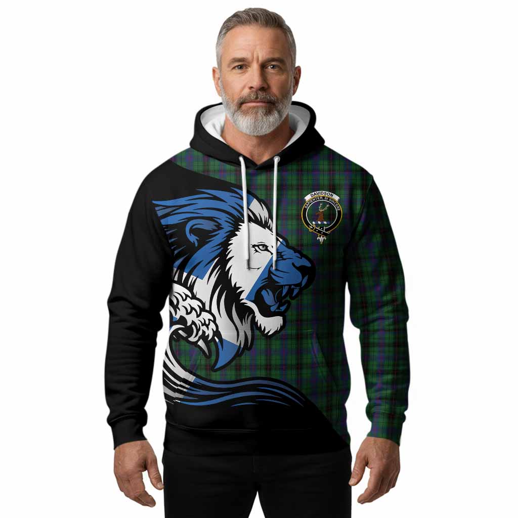 Davidson Tartan Crest Hoodie Scottish Golden Lions Wave Flow
