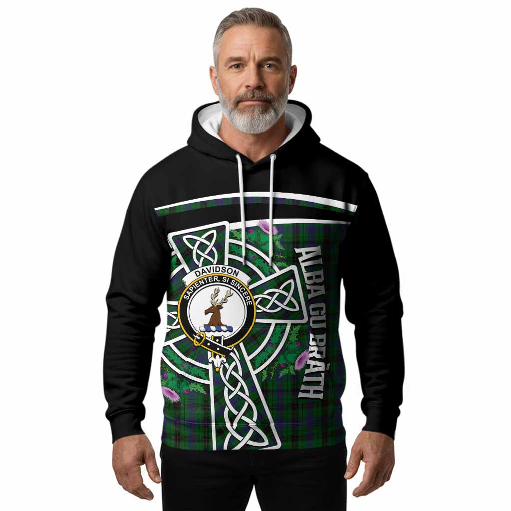Davidson Tartan Crest Hoodie Scottish Thistle Celtic Cross Alba Gu Brath