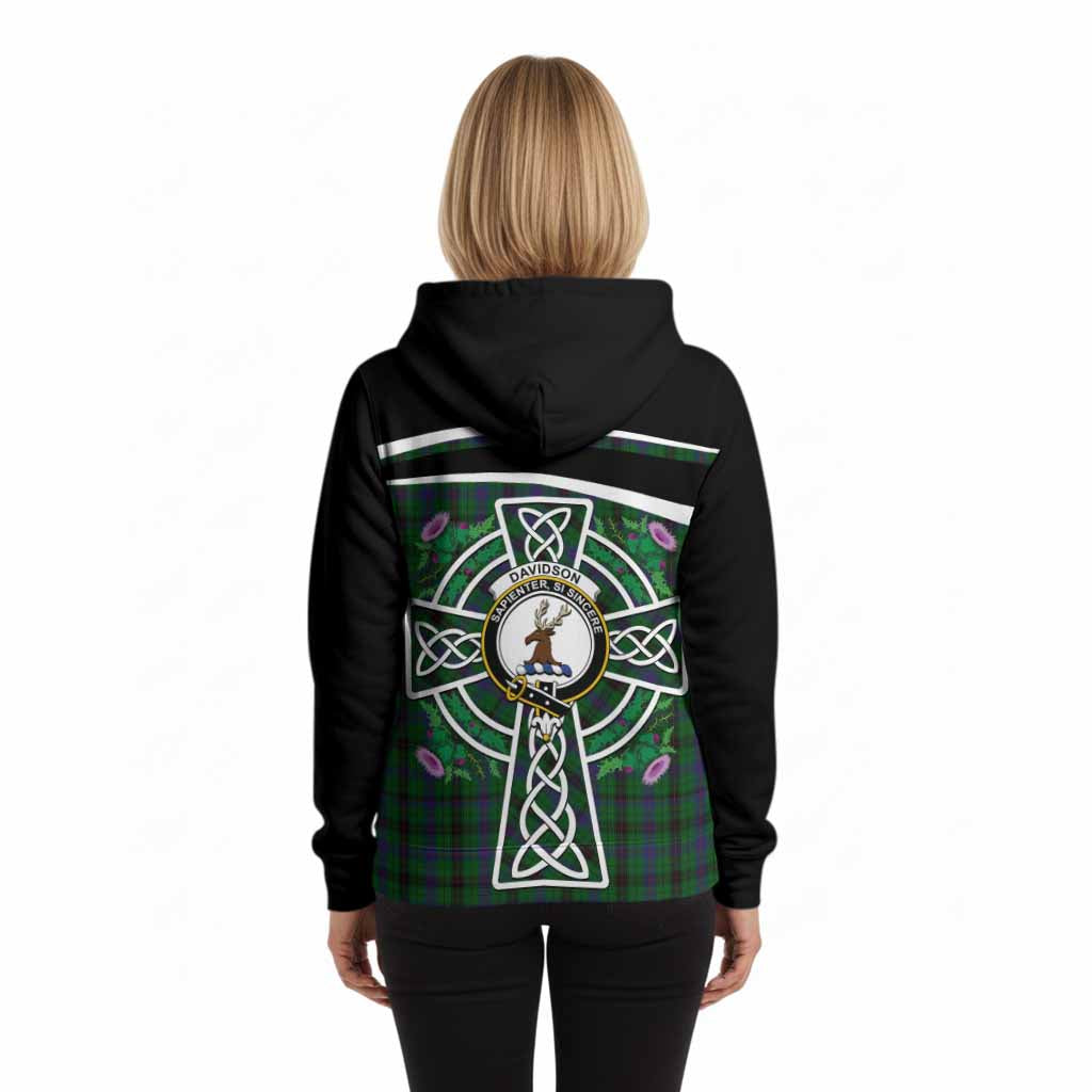 Davidson Tartan Crest Hoodie Scottish Thistle Celtic Cross Alba Gu Brath