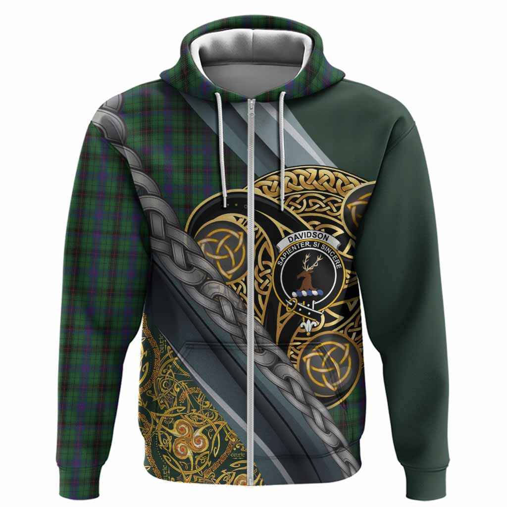 Davidson Tartan Crest Hoodie Scottish Triskele Celtic