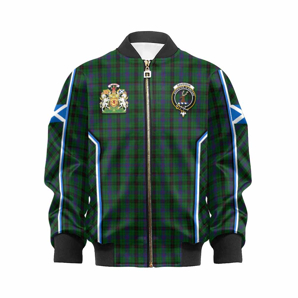 Davidson Tartan Crest Kid Bomber Jacket Scotland Coat of Arm Flag Style - Tartan Vibes Clothing