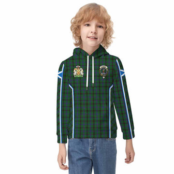 Davidson Tartan Crest Kid Hoodie Scotland Coat of Arm Flag Style