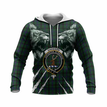 Davidson Tartan Crest Knitted Hoodie Ferocious Lion Style