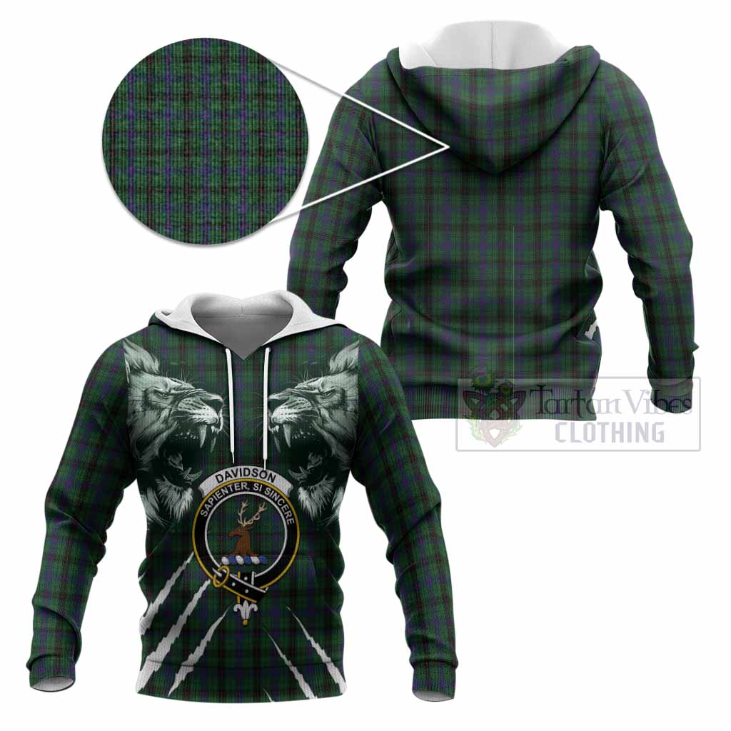 Davidson Tartan Crest Knitted Hoodie Ferocious Lion Style