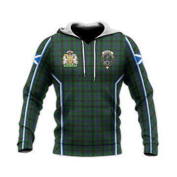 Davidson Tartan Crest Knitted Hoodie Scotland Coat of Arm Flag Style
