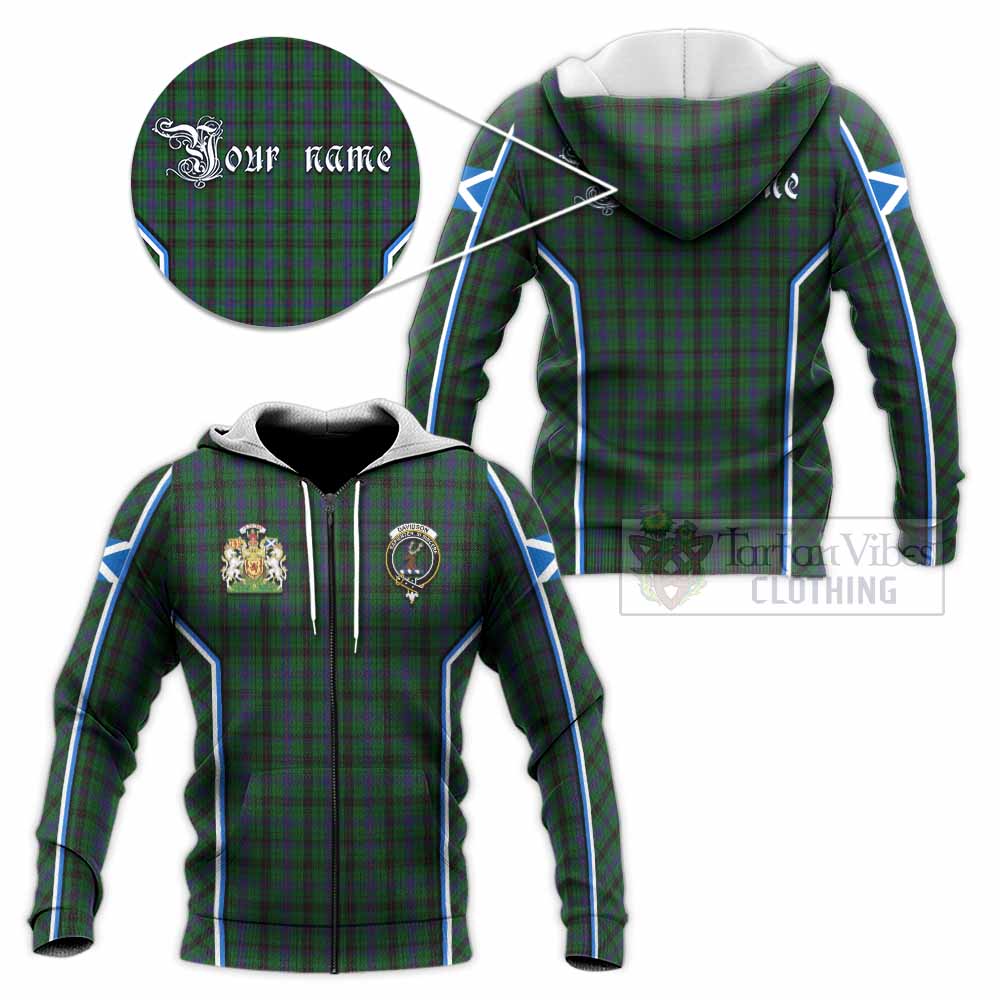 Davidson Tartan Crest Knitted Hoodie Scotland Coat of Arm Flag Style - Tartan Vibes Clothing