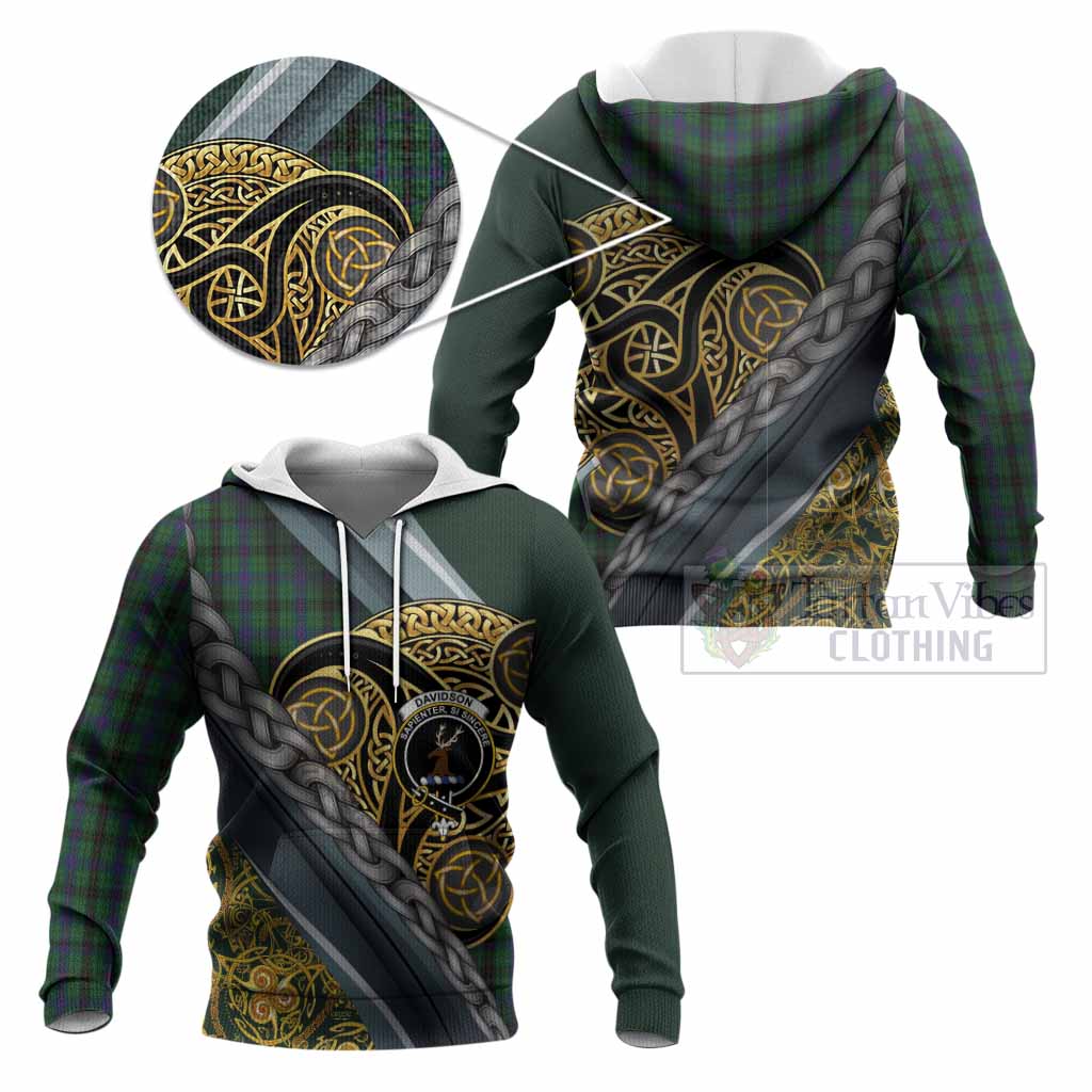 Davidson Tartan Crest Knitted Hoodie Scottish Triskele Celtic