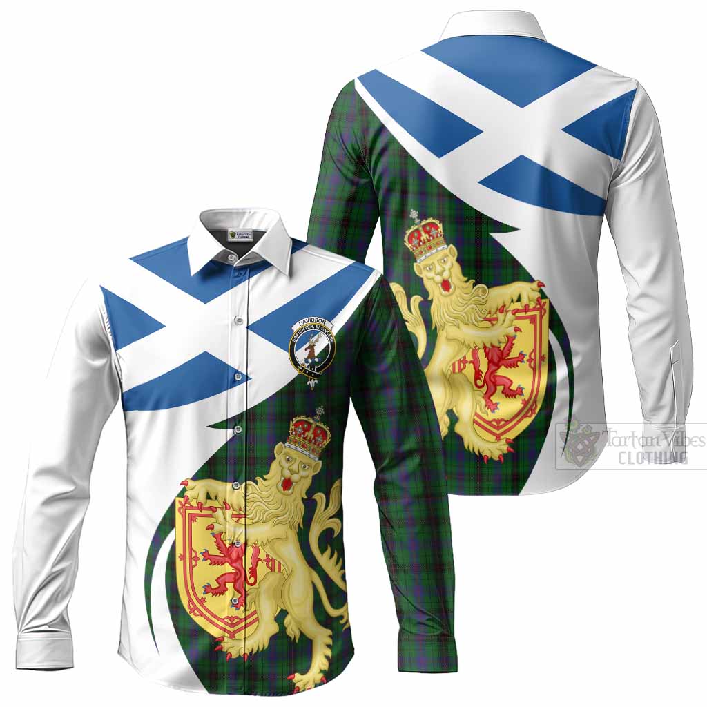 Davidson Tartan Crest Lion Rampant Long Sleeve Button Shirts Classic Scottish Style Men's Shirt - Tartan Vibes Clothing