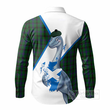 Davidson Tartan Crest Loch Ness Monster Long Sleeve Button Shirts Nessie Scottish Map Tha Gradh Agam Air Alba