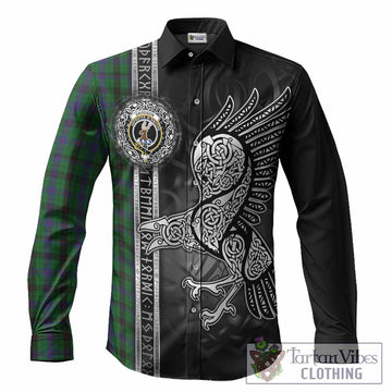 Davidson Tartan Crest Long Sleeve Button Shirts Norse Mythology Viking Odin Crow Tattoo