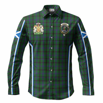 Davidson Tartan Crest Long Sleeve Button Shirts Scotland Coat of Arm Flag Style