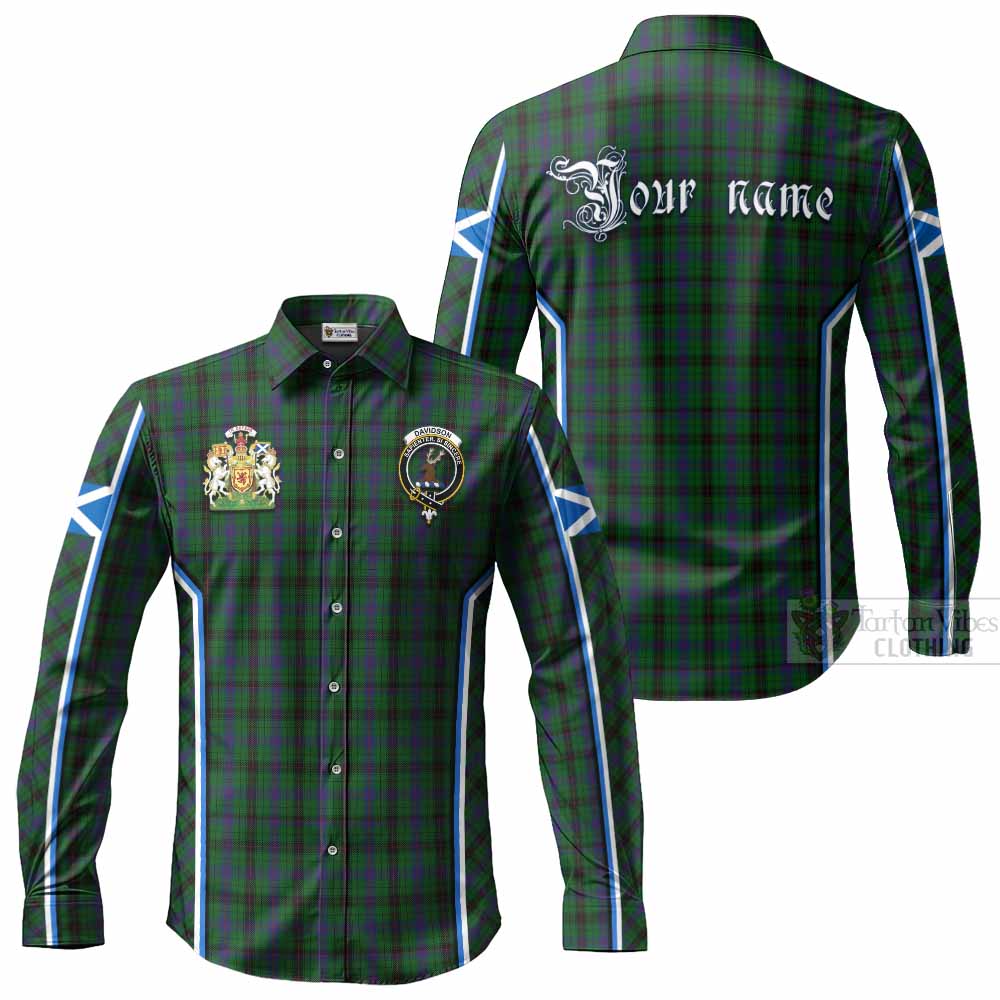 Davidson Tartan Crest Long Sleeve Button Shirts Scotland Coat of Arm Flag Style - Tartan Vibes Clothing