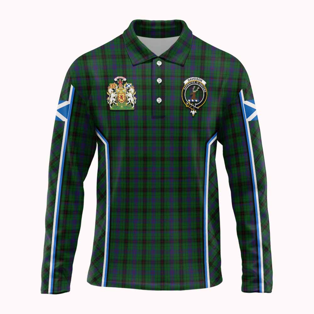 Davidson Tartan Crest Long Sleeve Polo Shirt Scotland Coat of Arm Flag Style - Tartan Vibes Clothing