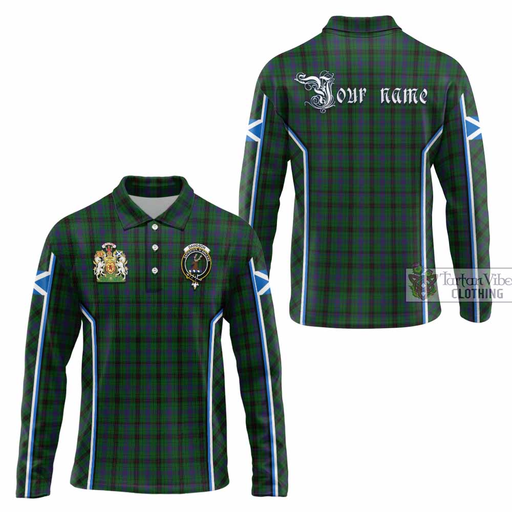 Davidson Tartan Crest Long Sleeve Polo Shirt Scotland Coat of Arm Flag Style - Tartan Vibes Clothing