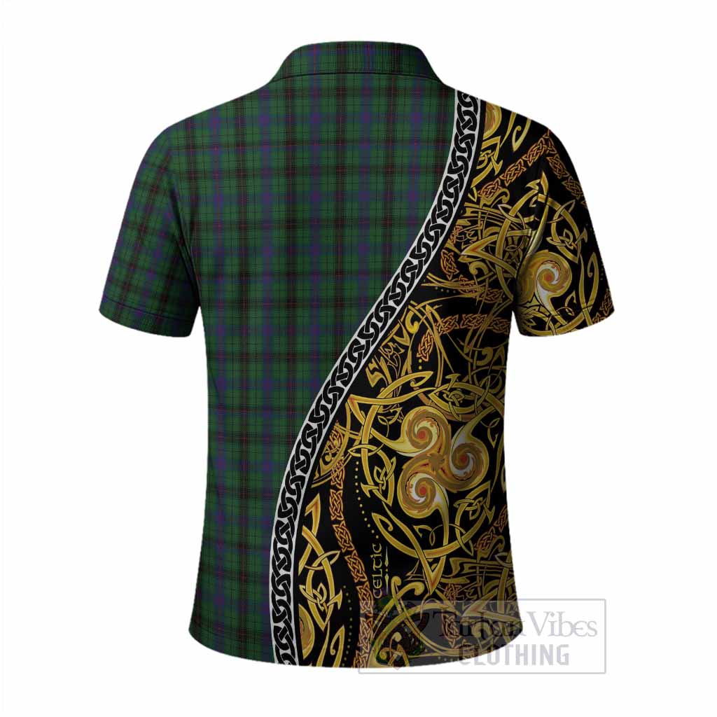 Davidson Tartan Crest Polo Shirt Celtic Knot and Triple Trickle Spiral Symbols