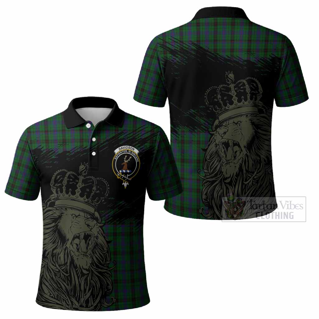 Davidson Tartan Crest Polo Shirt Crowned Lion Heritage Style