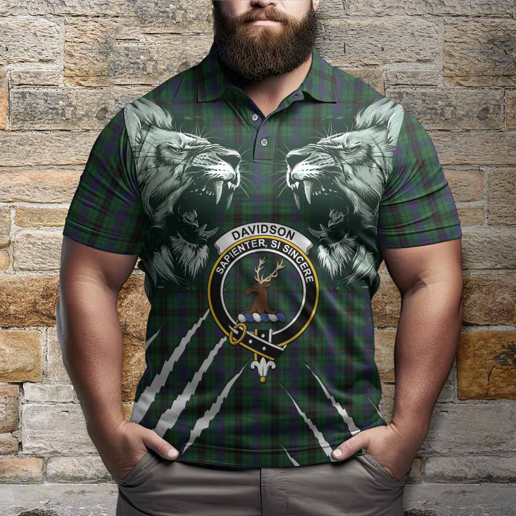 Davidson Tartan Crest Polo Shirt Ferocious Lion Style