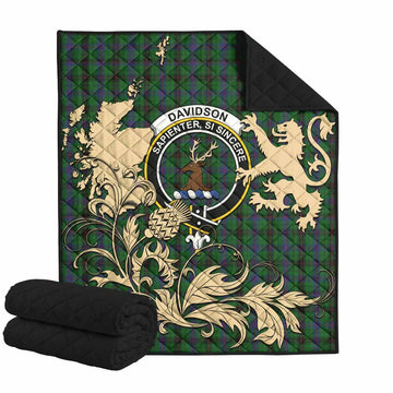 Davidson Tartan Crest Premium Quilt with Scottish Iconic Symbols 