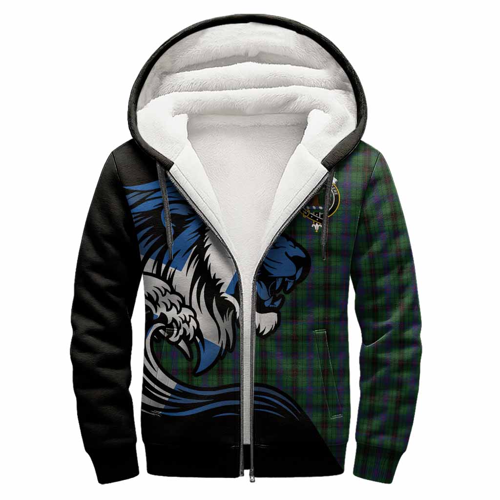 Davidson Tartan Crest Sherpa Hoodie Scottish Golden Lions Wave Flow