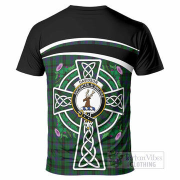 Davidson Tartan Crest T-Shirt Scottish Thistle Celtic Cross Alba Gu Brath