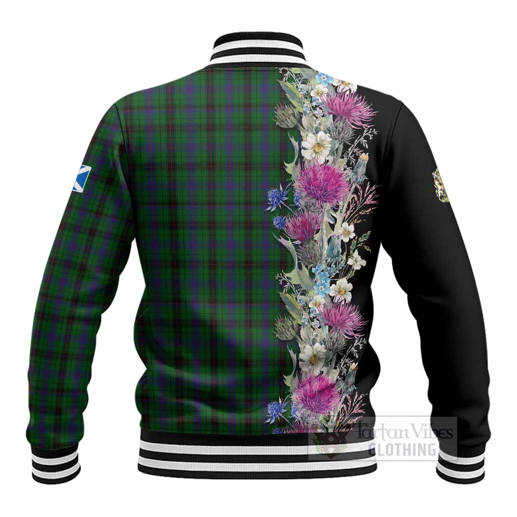 Davidson Tartan Crest Thistle Floral Baseball Jacket - Tartan Vibes Clothing